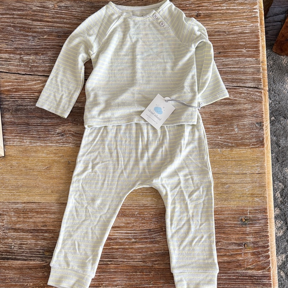 cloud island Pale Yellow & White Striped Two-Piece Pajama Set 18m